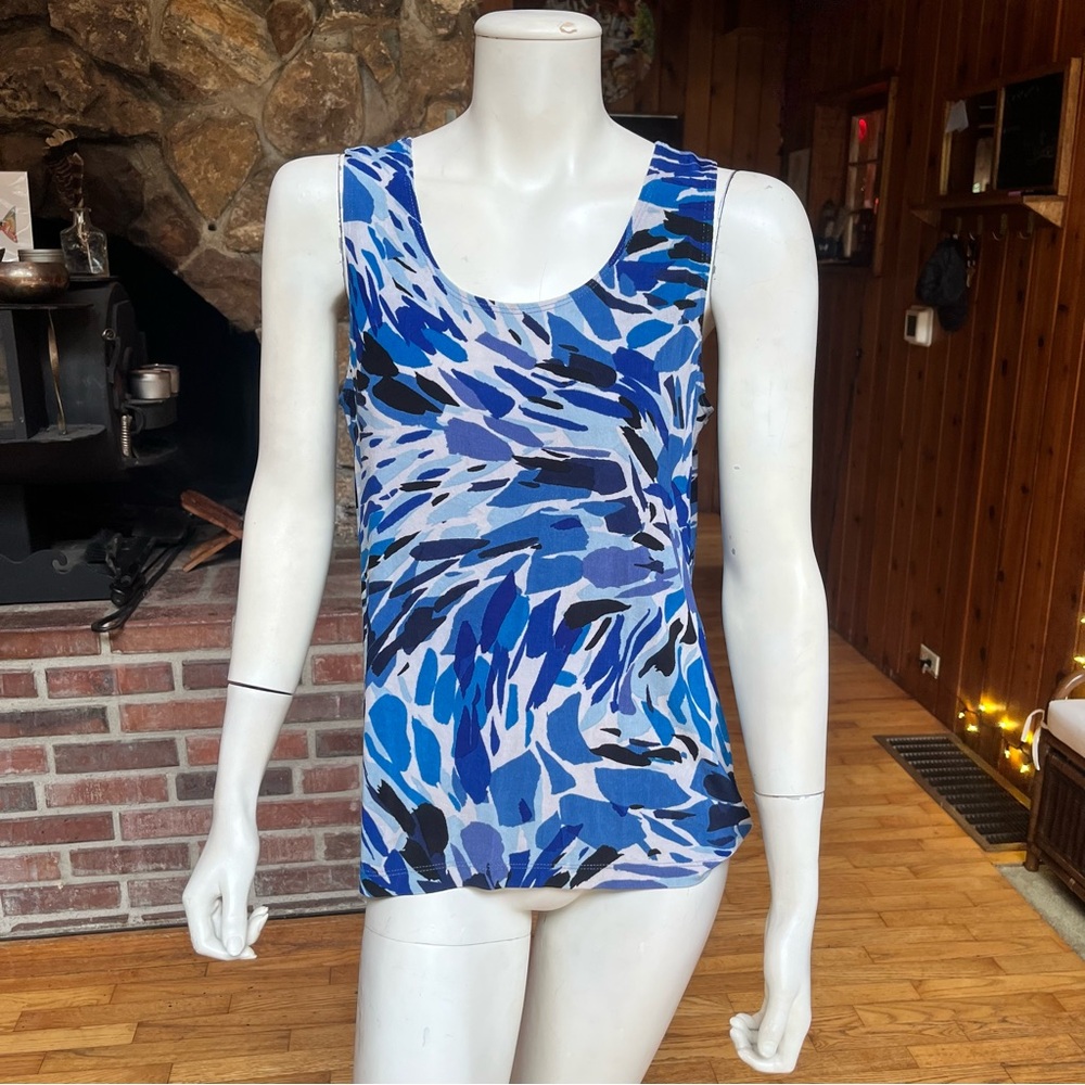 Chico's Blue and White Abstract Sleeveless Top